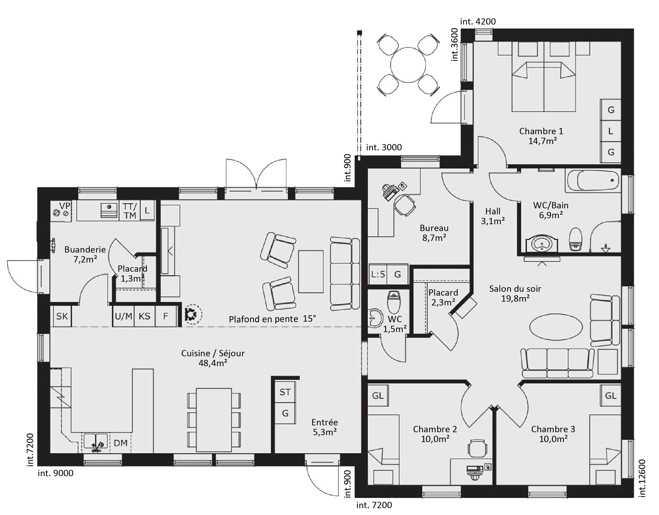 plan RDC Maison ossature bois suédoise basse consommation provenant du catalogue Hej France VastkustStugan