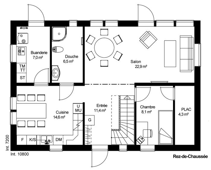 plan RDC Maison ossature bois suédoise basse consommation provenant du catalogue Hej France VastkustStugan