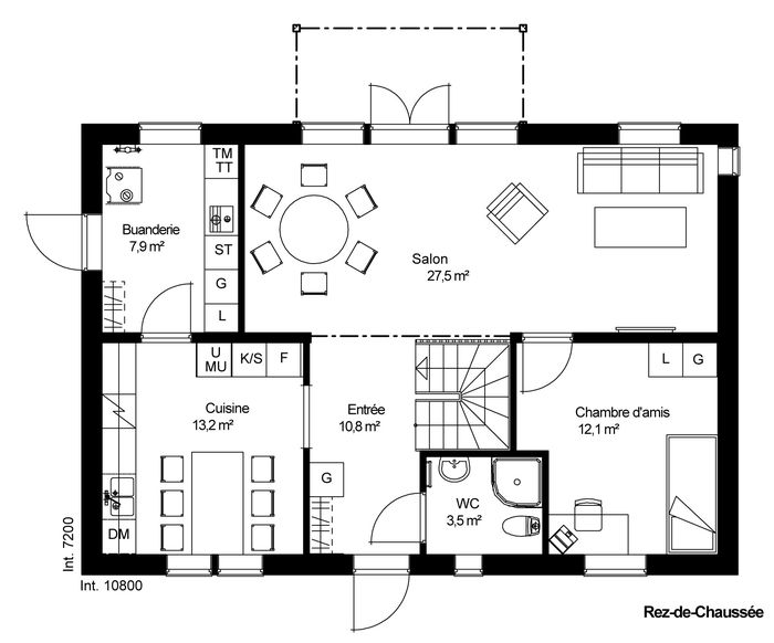 plan RDC Maison ossature bois suédoise basse consommation provenant du catalogue Hej France VastkustStugan