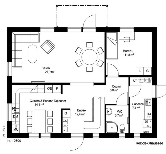 plan RDC Maison ossature bois suédoise basse consommation provenant du catalogue Hej France VastkustStugan