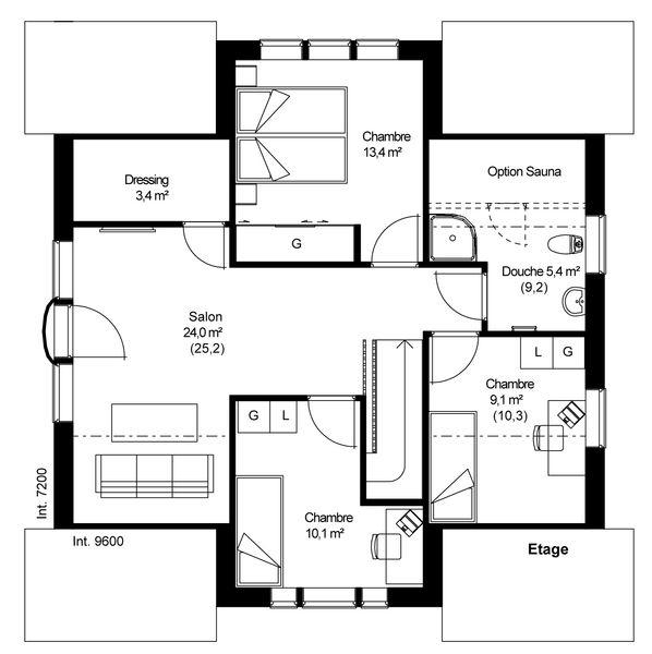 plan Maison ossature bois suédoise étage BBC et haute qualité provenant du catalogue Hej France VastkustStugan