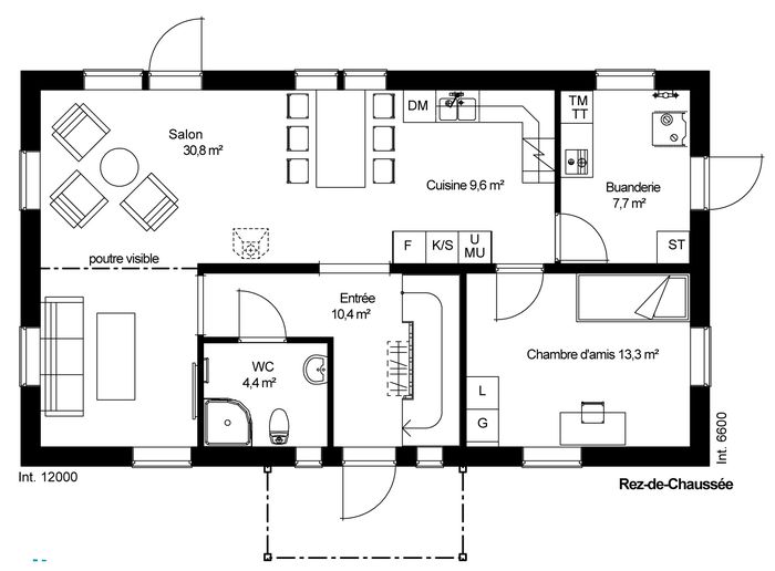 plan RDC Maison ossature bois suédoise basse consommation provenant du catalogue Hej France VastkustStugan