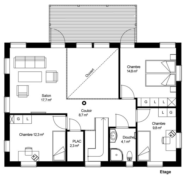 plan Maison ossature bois suédoise étage BBC et haute qualité provenant du catalogue Hej France VastkustStugan