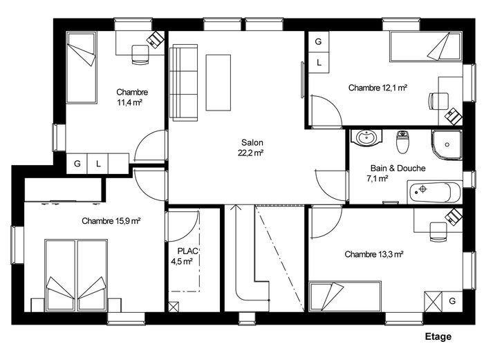 plan Maison ossature bois suédoise étage BBC et haute qualité provenant du catalogue Hej France VastkustStugan